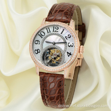 Custom High End Ladies Fancy Wrist Watch, Real Tourbillon Movement Watch For Girls